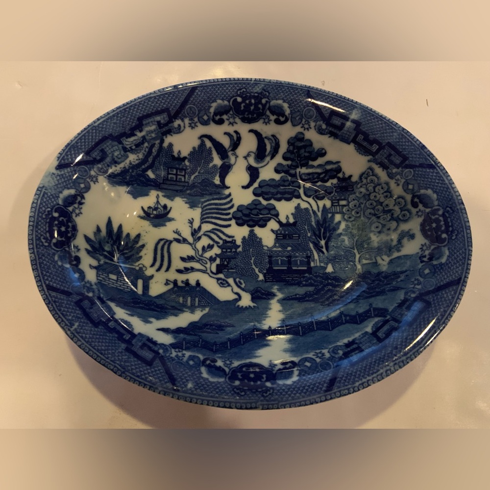 Vintage Blue Willow Ware Oval Serving Dish Bowl 10”x 8”